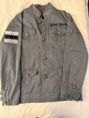 Rebel Spirit Y2K Button Up Jacket Fleur-Di-Li Size L